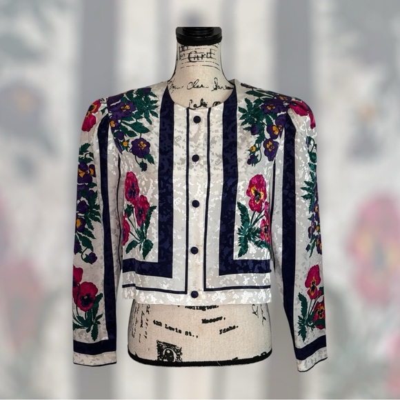 TONI Vintage Crop Floral Print Shacket Size 10P USA - Picture 1 of 7